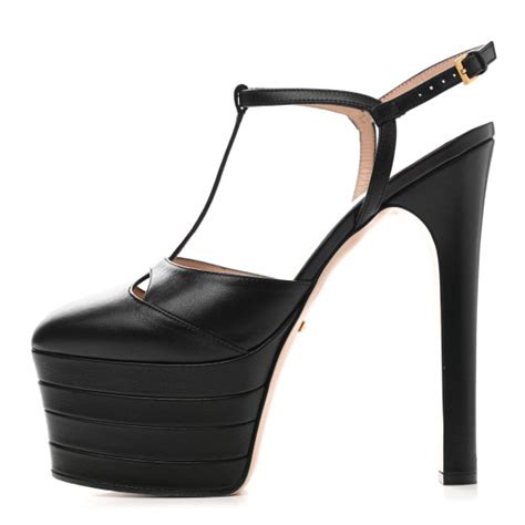 GUCCI Malaga Kid T Strap Platform Pumps 38 Black